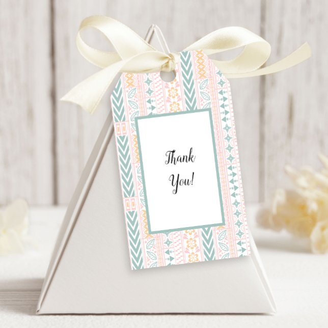 Etiqueta Para Presente Geométrica Verde e Pêssego (Criador carregado)