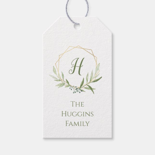 Etiqueta Para Presente Geométrico Greenery Wreath (Frente)