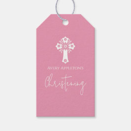 Etiqueta Para Presente Gift Tags Floral Cross Christening Rose Pink