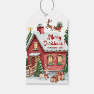 Etiqueta Para Presente Gingercake House Reindeer Fir Trees
