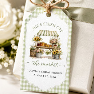 Etiqueta Para Presente Gingham Personalizado Ela Está Fresca Do Mercado