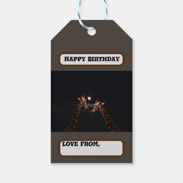 Etiqueta Para Presente Girafa Amor À Lua, Aniversário (Frente)
