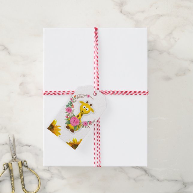 Etiqueta Para Presente Girafa Floral Girafa (Com cordão)