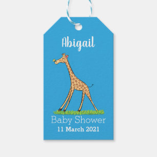 Etiqueta Para Presente Girafa linda e feliz com cartoon de borboleta
