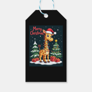 Etiqueta Para Presente Giraffe Feliz Papais noeis de Luz de Árvore de Nat