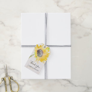Etiqueta Para Presente Girassol Amarelo no Casamento de Cor da Água Bran