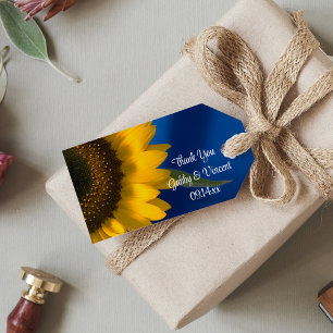 Etiqueta Para Presente Girassol no obrigado azul do casamento você