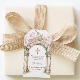 Etiqueta Para Presente Girl First Communion Pink Florals Arch Cross