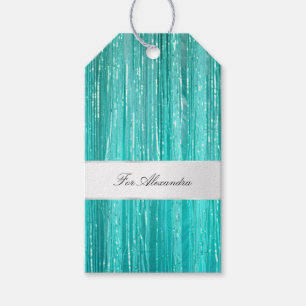 Etiqueta Para Presente Girly Aqua Mint Glam Glitzy Tinsel Stripes
