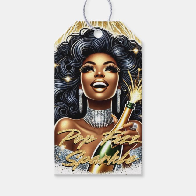 Etiqueta Para Presente Glam African American Woman Birthday/NYE (Frente)