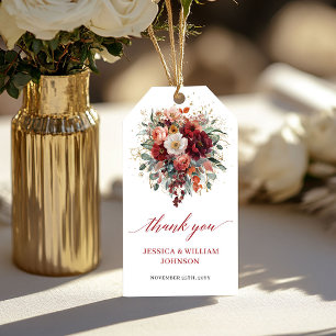 Etiqueta Para Presente Glam Burgundy Dourado Floral Favor de casamento Ve
