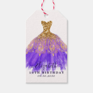 Etiqueta Para Presente Glam Purple Dourado Glitter Vestido Aniversário O