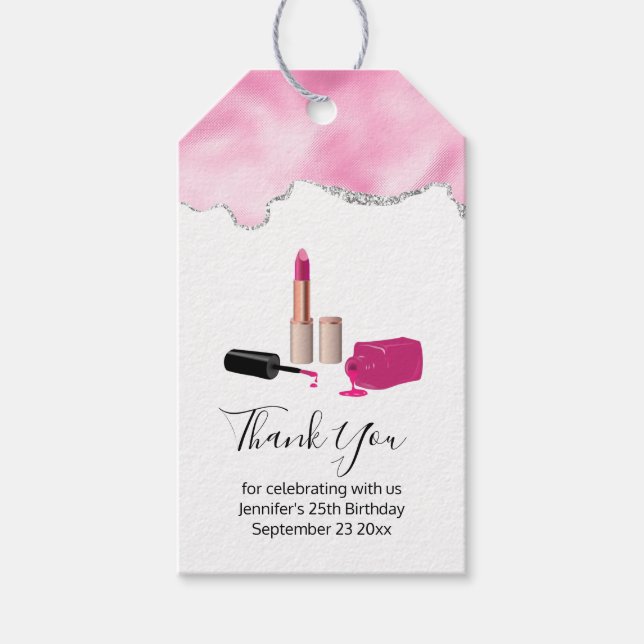 Etiqueta Para Presente Glam-Rosa Lipstick e Nail Polonês Obrigado (Frente)