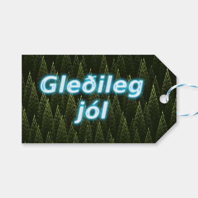 Etiqueta Para Presente Gleðileg Jól - Coníferas (Frente (horizontal))