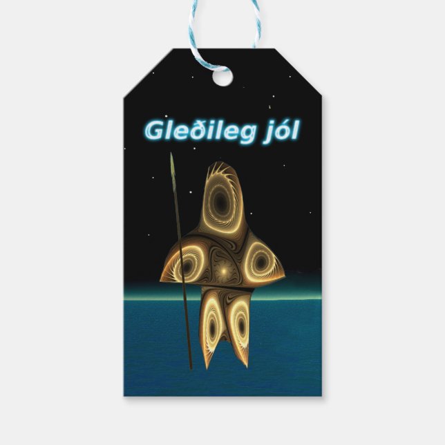 Etiqueta Para Presente Gleðileg jól - Fractal Inuit Hunter (Frente)