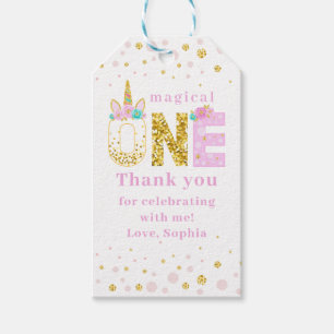 Etiqueta Para Presente Glitter Dourado do primeiro aniversario Corno de U