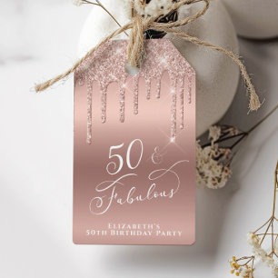 Etiqueta Para Presente Glitter Dourado Rosa de Festa de aniversário 50 fa