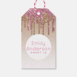 Etiqueta Para Presente Glitter Glitter Sweet16 Rosa Dourado Pink 16th Par