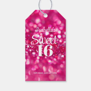 Etiqueta Para Presente Glitter Rosa Quente - Glama Sweet 16 Aniversário