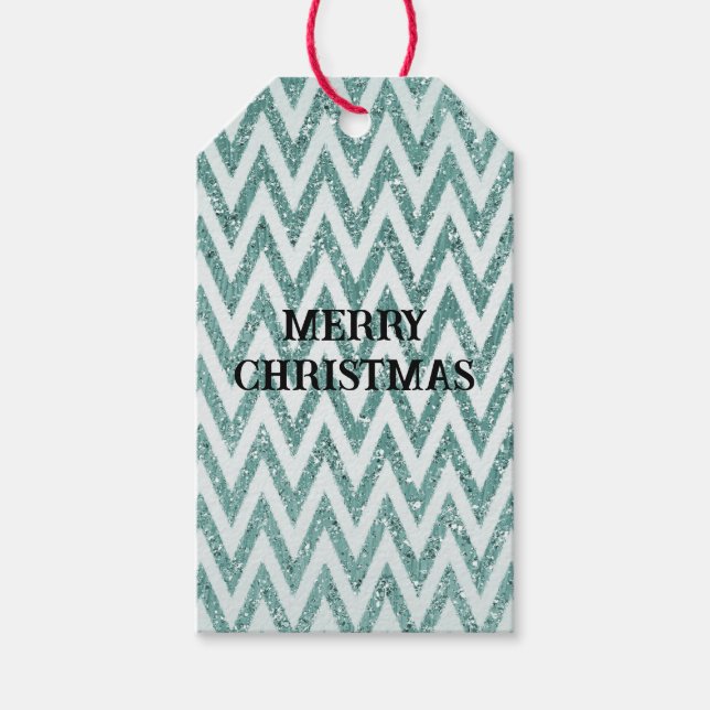 Etiqueta Para Presente Glitzy Green White Chevron Strips Natal (Frente)