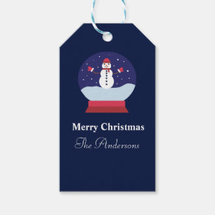 Etiqueta Para Presente Globo de Neve com uma Família de Natal Bonita