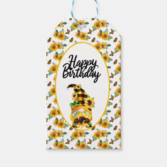 Etiqueta Para Presente Gnome Sunflower Birthday (Frente)