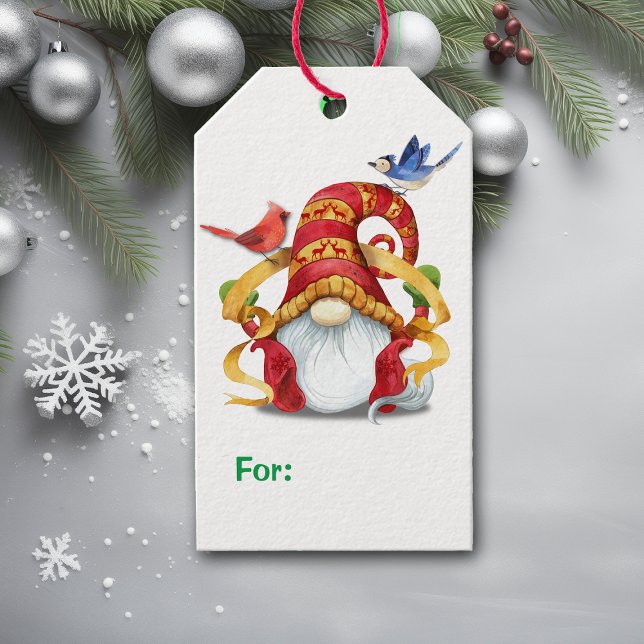 Etiqueta Para Presente Gnomo de Fita Engraçado com Aves (Criador carregado)