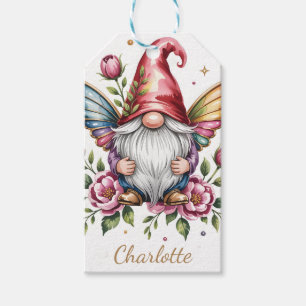 Etiqueta Para Presente Gnomo de Jardim das Fadas Caprichoso com Asas de B
