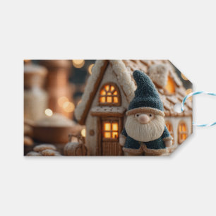 Etiqueta Para Presente Gnomo de Natal Aconchegante com Casa de Biscoito d