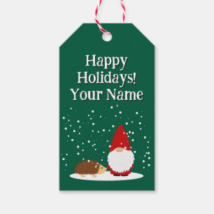 Etiqueta Para Presente gnomo de Natal e ouriço fofo personalizado