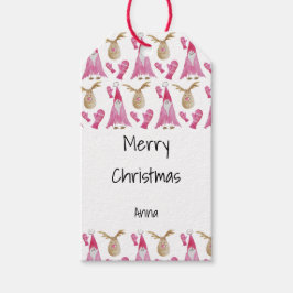 Etiqueta Para Presente Gnomo de Natal Fofo e Rena Com Luvas