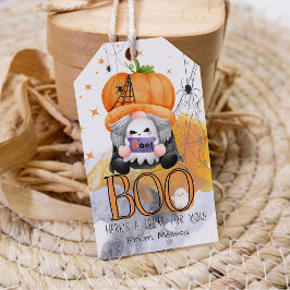 Etiqueta Para Presente Gnomo laranja BO truque de halloween ou favor de t