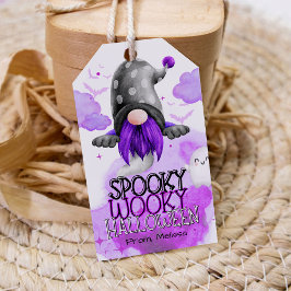 Etiqueta Para Presente Gnomo púrpura doce truque de halloween ou favor de