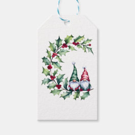 Etiqueta Para Presente Gnomos De Aquarelas De Natal Sentados Em Holly Twi