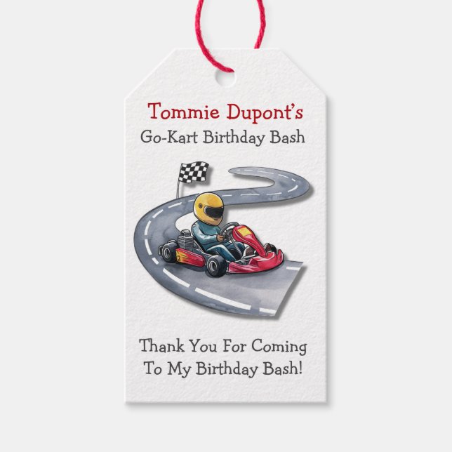 Etiqueta Para Presente Go-Kart Birthday Bash Obrigado (Frente)