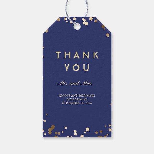 Etiqueta Para Presente Gold and Navy Confetti Elegant Wedding (Frente)