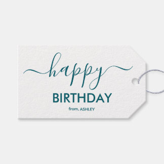 Etiqueta Para Presente Gold and White Casual Script Type Happy Birthday