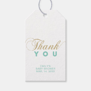 Etiqueta Para Presente Gold & Hortelã Tags de Agradecimento para Festa