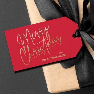 Etiqueta Para Presente Gold Merry Christmas Luxe Red