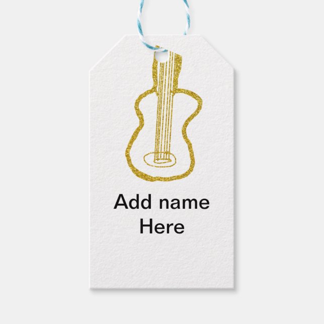 Etiqueta Para Presente Golden glitter acoustic guitar add name doodle  (Frente)