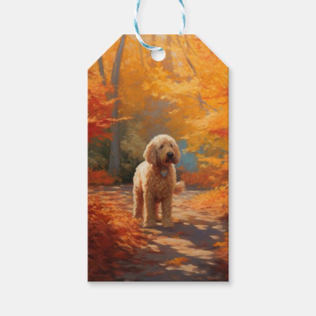 Etiqueta Para Presente Goldendoodle no outono deixa cair inspiração (Frente)