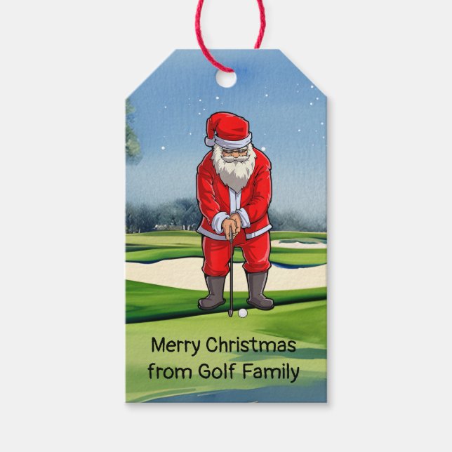 Etiqueta Para Presente Golfe Natal com golfe de Papai Noel (Frente)