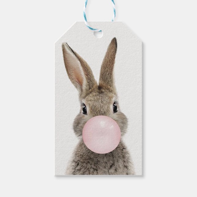 Etiqueta Para Presente Goma de bolhas rosa soprada no coelho (Frente)