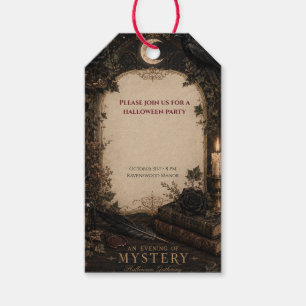 Etiqueta Para Presente Gótico do Velho Mundo Halloween Burgundy Rosas, He