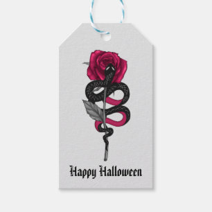Etiqueta Para Presente Gótico Feliz Dia das Bruxas Rosa e Cobra
