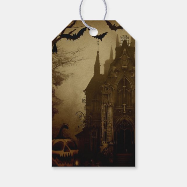 Etiqueta Para Presente Gótico/Halloween/outono/abóbora (Frente)