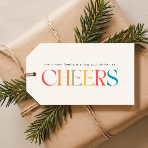 Etiqueta Para Presente Gradiente Colorido de Script Natal Nome da Família