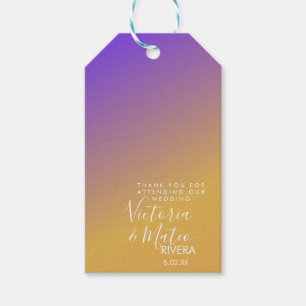 Etiqueta Para Presente Gradiente Ombre Roxo Amarelo Pôr do Sol Casamento