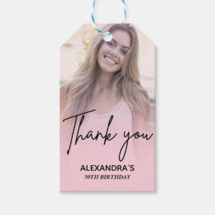 Etiqueta Para Presente Gradiente Rosa Chic Foto de Aniversário Obrigado