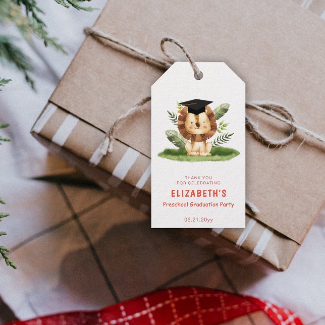 Etiqueta Para Presente Graduação da pré-escola animal (Animal Lion Preschool Graduation Gift Tags)
